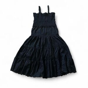 Black cotton lace tiered dress